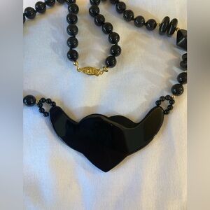 Japan Vintage Black Lucite Beaded Hearts Necklace